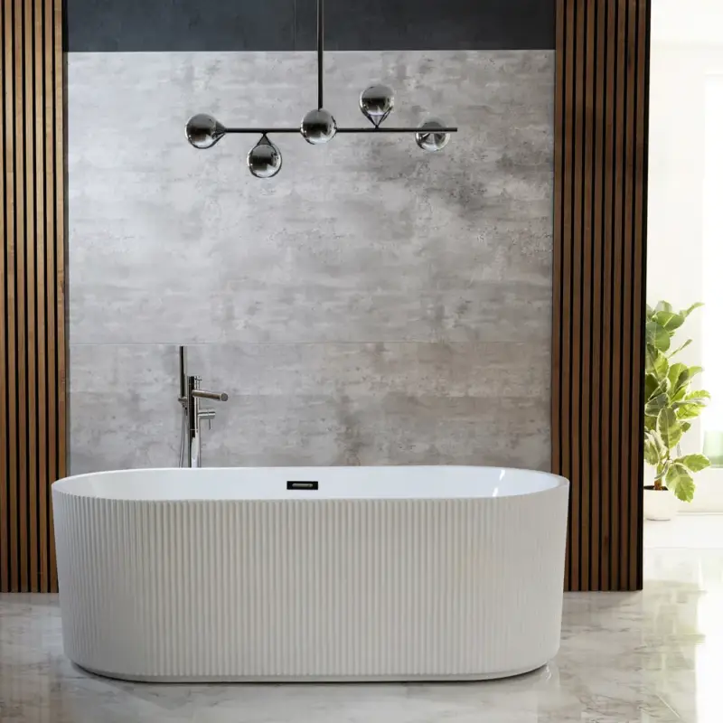 Vasca da Bagno Freestanding Moderna a Doppia Estremità - Design Scanalato - 1700mm x 800mm - Scelta di Finiture per Troppopieno - Florence | Ultimo arrivo
