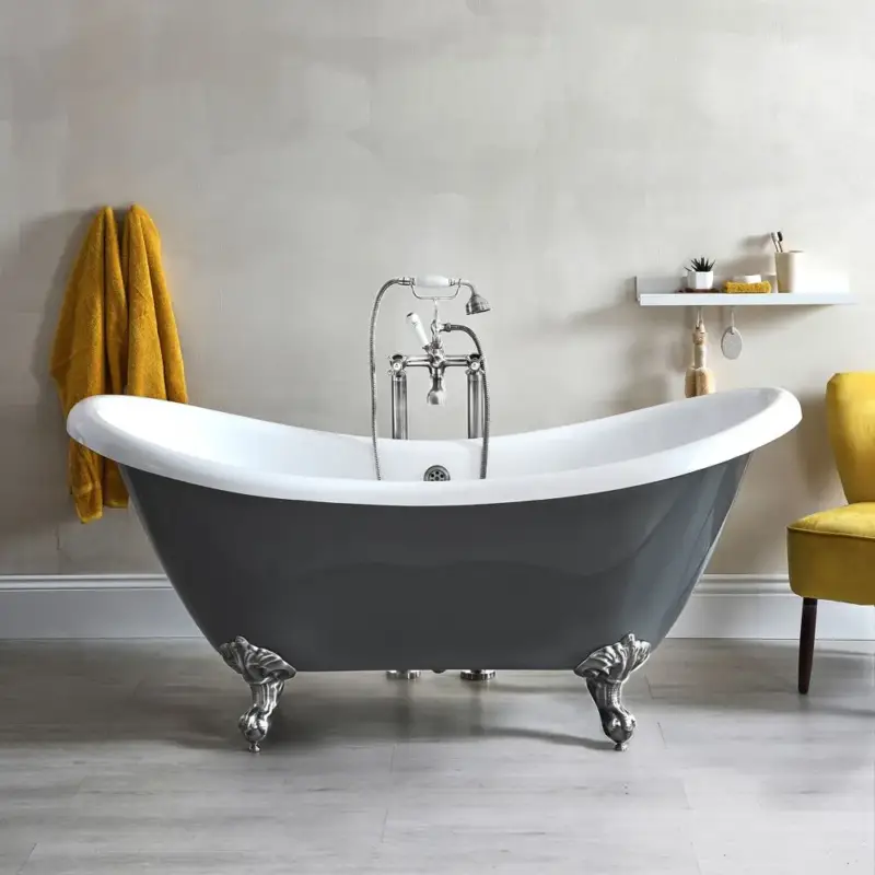 Vasca da Bagno Tradizionale Freestanding a Doppia Estremità in Grigio Pietra - 1750mm x 730mm - Scelta della Finitura dei Piedini - Elton | Approfitta dell'offerta