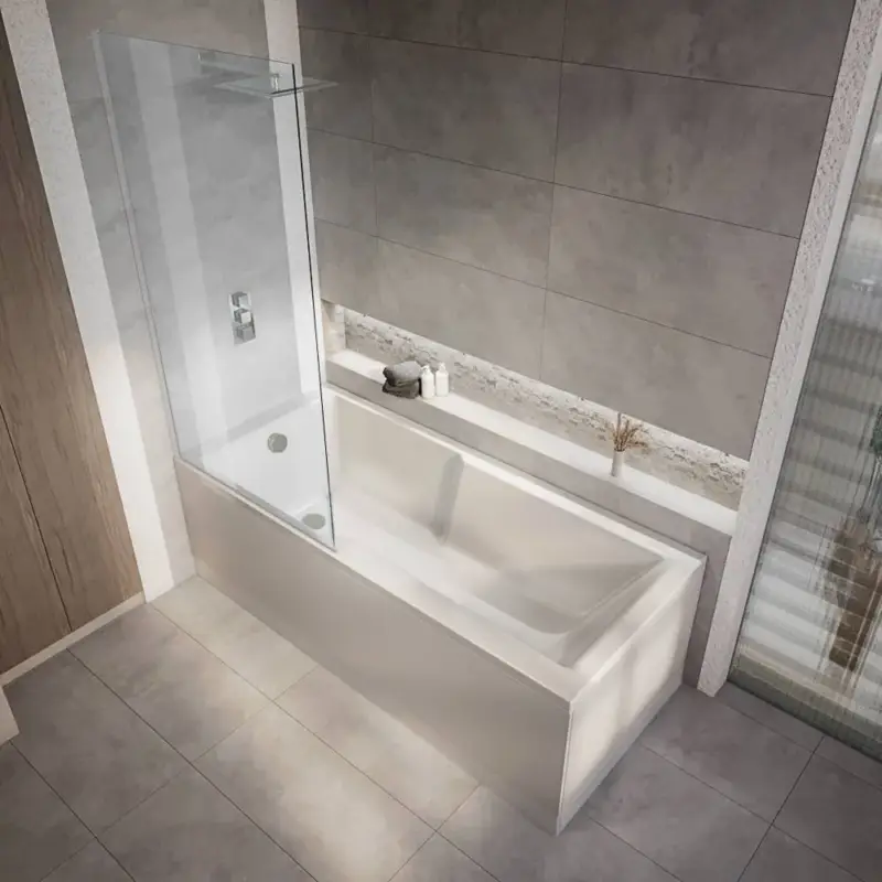 Vasca da Bagno Moderna Dritta con Sezione Doccia Quadrata - 1700 mm x 750 mm - Selezione di Parete Doccia e Pannelli - Sandford | Sconto