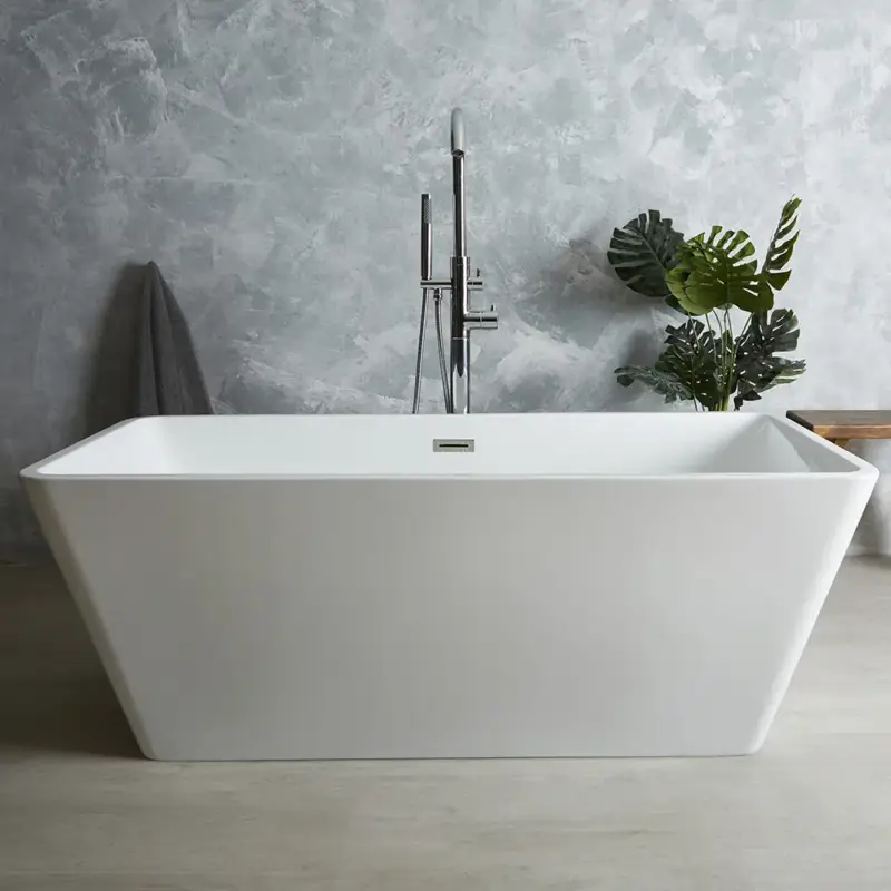 Solo oggi | Vasca da Bagno Freestanding Moderna Quadrata a Doppia Estremità - Scelta di Dimensioni e Finitura del Troppopieno - Sandford