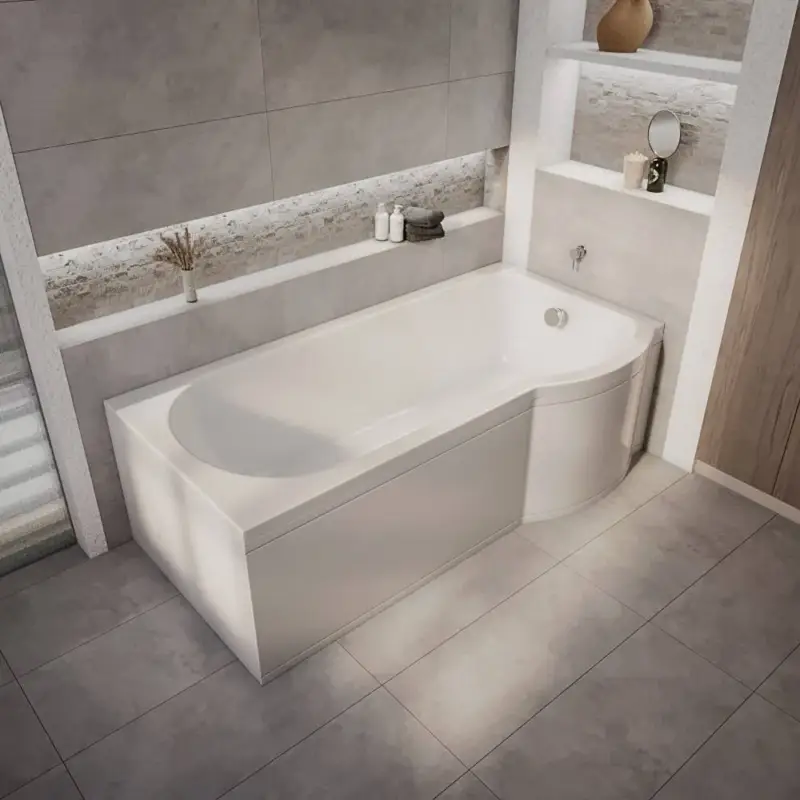 Ordina oggi | Vasca da Bagno Asimmetrica Angolare con Doccia – - 1675mm x 850mm - Scelta di Design con Parete Vasca, Pannelli e Opzioni con Design da Destra e Sinistra - Belstone