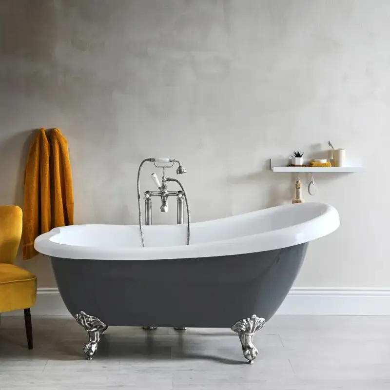 Vasca da Bagno Tradizionale Freestanding in Grigio Pietra - 1710mm x 740mm - Scelta della Finitura dei Piedini - Elton | Prezzo produttore