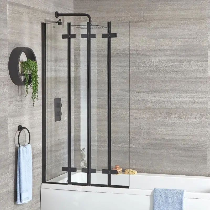 Vasca da Bagno Singola con Parete Vasca Pieghevole Nera - Scelta di Misure, Pannello e Scarico - Exton - Disponibile ora