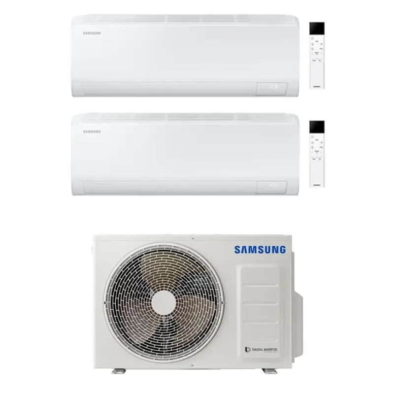Scorte quasi esaurite - Samsung CEBU S2 Climatizzatore a parete dual split inverter Wi-Fi bianco | unità esterna R32 5 kW unità interne 7000+7000 BTU