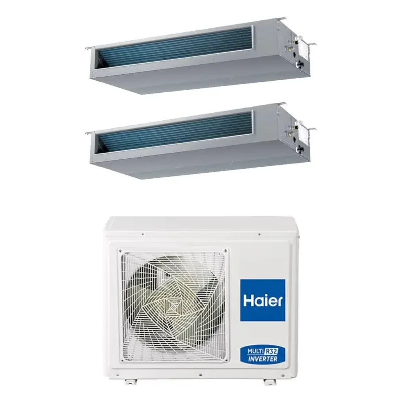Disponibile subito | Haier CANALIZZATO Media pressione Climatizzatore canalizzabile dual split inverter Wi-Fi | unità esterna R32 5 kW unità interne 12000+12000 BTU
