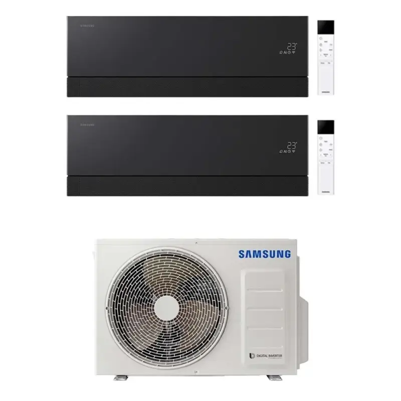 Nuovo arrivo | Samsung WINDFREE Première Climatizzatore a parete dual split inverter Wi-Fi soapstone charcoal | unità esterna R32 5 kW unità interne 7000+7000 BTU