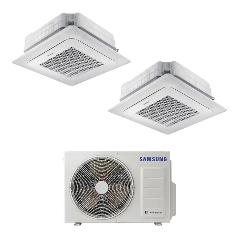 Samsung Cassetta 4 vie Mini Windfree R32 Climatizzatore a cassetta dual split inverter bianco | unità esterna 5 kW unità interne 5000+5000 BTU - Ultima novità