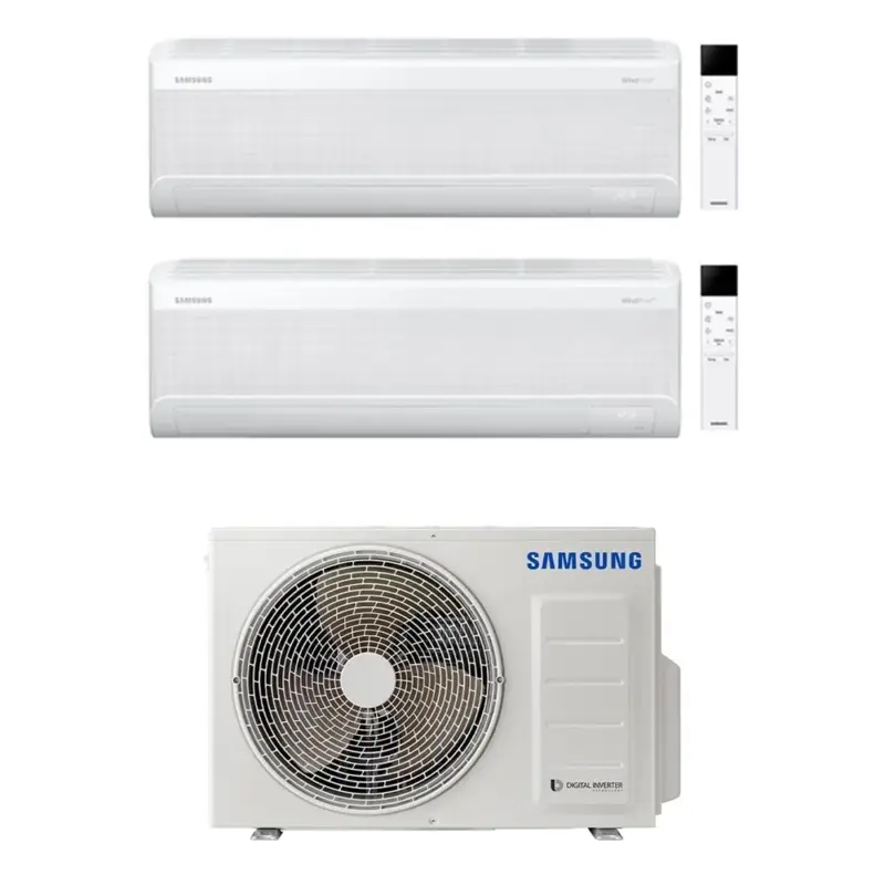Nuovo arrivo | Samsung WINDFREE ELITE S2 Climatizzatore a parete dual split inverter Wi-Fi bianco | unità esterna R32 5 kW unità interne 7000+7000 BTU
