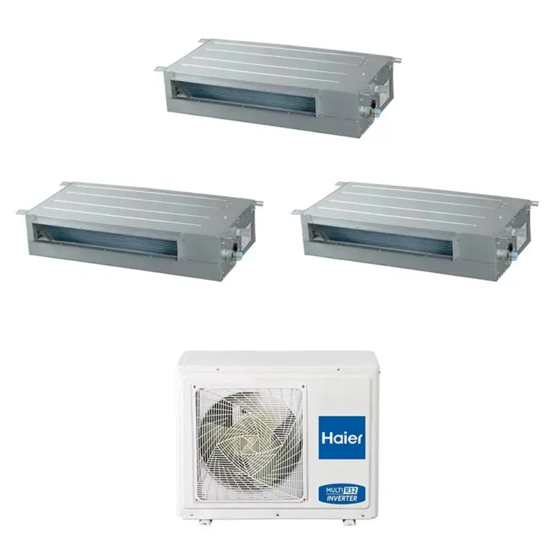 Haier CANALIZZATO SLIM Bassa pressione R32 Climatizzatore canalizzabile trial split inverter Wi-Fi | unità esterna 5.5 kW unità interne 9000+9000+9000 BTU - Sconto