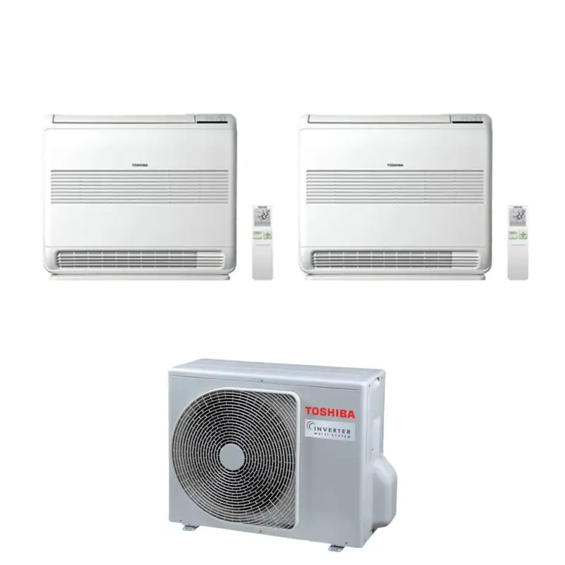 Approfitta dell'offerta | Toshiba CONSOLE R32 Climatizzatore a pavimento dual split inverter | unità esterna 5.2 kW unità interne 10000+10000 BTU