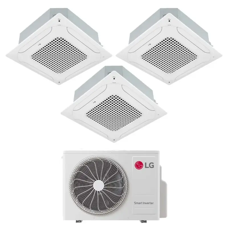 Direttamente dalla fabbrica - LG Cassetta 4 vie Climatizzatore a cassetta trial split inverter bianco | unità esterna R32 6.2 kW unità interne 9000+9000+9000 BTU