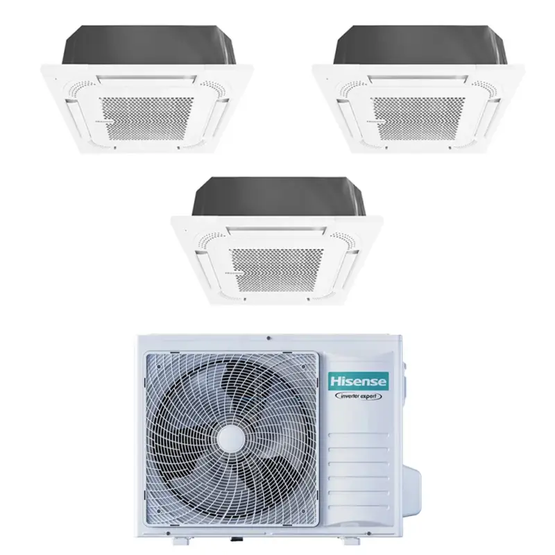 Hisense CASSETTA commerciale R32 Climatizzatore a cassetta trial split inverter bianco | unità esterna 6.3 kW unità interne 9000+9000+9000 BTU - Miglior prezzo