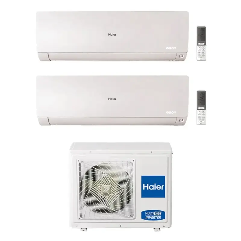 Approfitta dell'offerta | Haier FLEXIS PLUS R32 Climatizzatore a parete dual split inverter Wi-Fi bianco | unità esterna 7 kW unità interne 7000+12000 BTU
