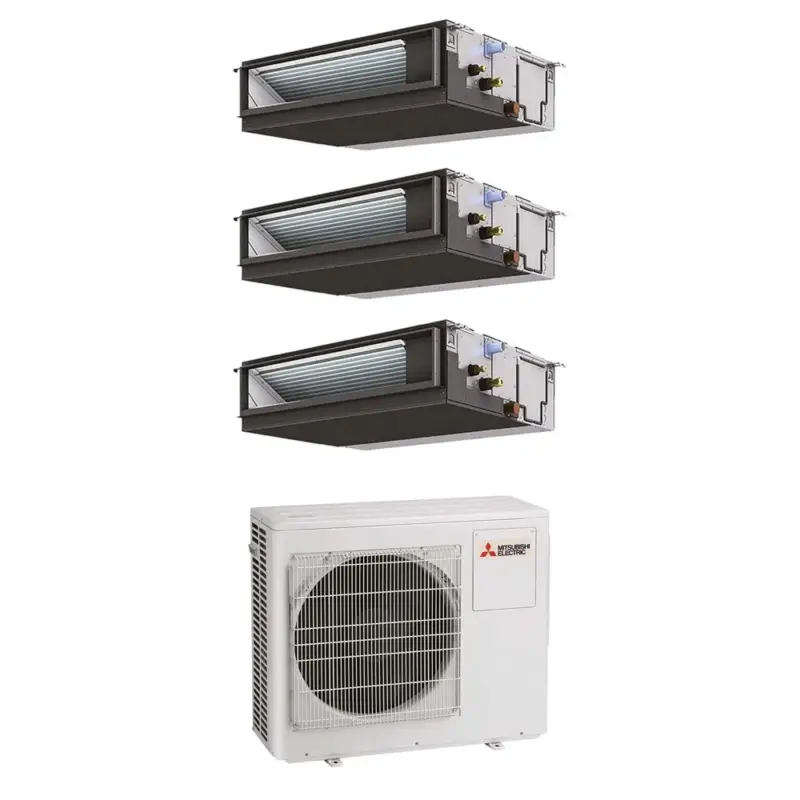 Novità in catalogo - Mitsubishi CANALIZZATA MEDIA PREVALENZA commerciale R32 Climatizzatore canalizzabile trial split inverter | unità esterna 8 kW unità interne 12000+12000+12000 BTU