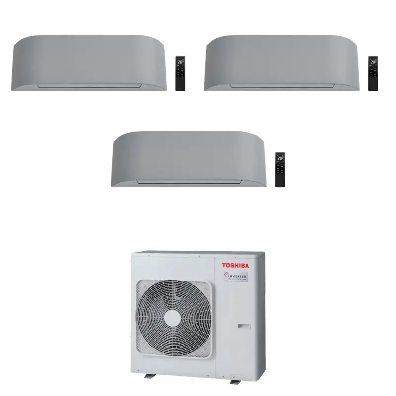 Acquista online | Toshiba HAORI Climatizzatore a parete trial split inverter Wi-Fi light grey | unità esterna R32 8 kW unità interne 7000+13000+13000 BTU