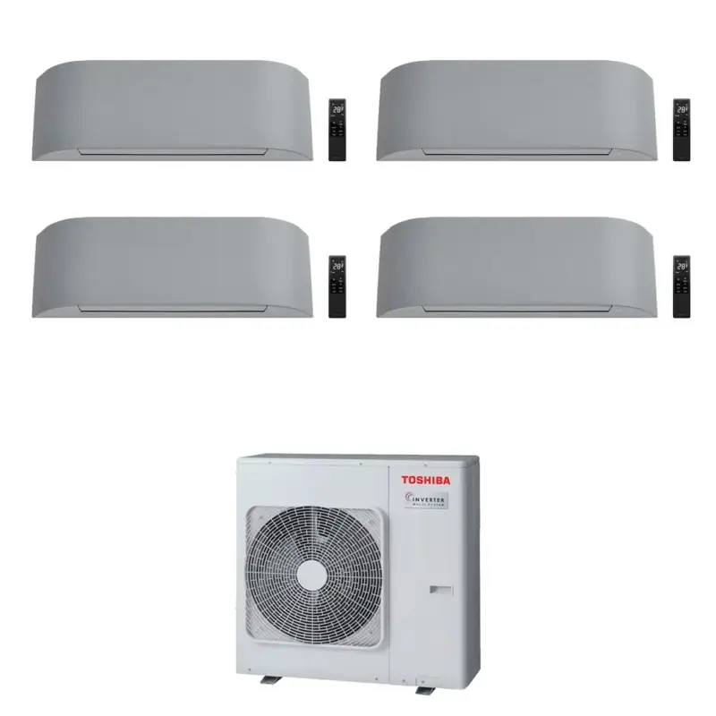 Ordina online | Toshiba HAORI Climatizzatore a parete quadri split inverter Wi-Fi light grey | unità esterna R32 8 kW unità interne 10000+10000+10000+10000 BTU