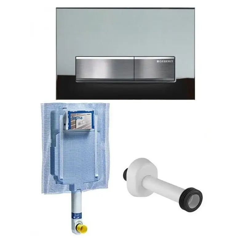 GEBERIT CASSETTA SCARICO INCASSO WC UNICA+ PLACCA SIGMA 50 VETRO SPECCHIO + CANOTTO | Risparmio extra
