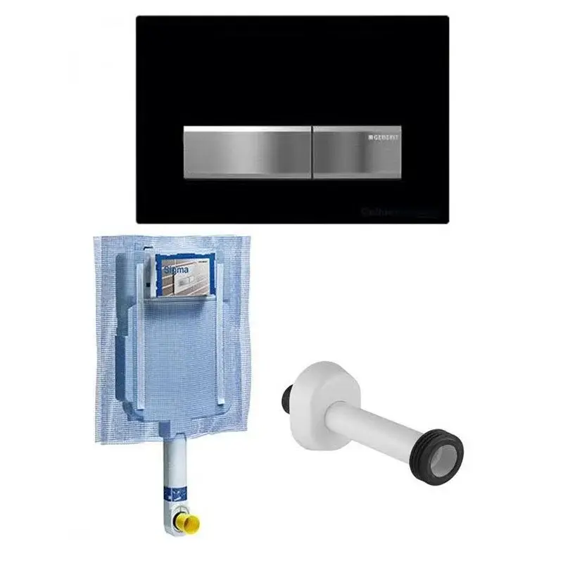 Ultimi pezzi - GEBERIT CASSETTA SCARICO INCASSO WC UNICA+ PLACCA SIGMA 50 NERO RAL 9005 + CANOTTO