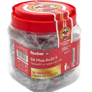 FISCHER BARATTOLO TASSELLO E VITE SX PLUS 6X30 S BARATTOLO 200PZ+PUNT - Consegna rapida