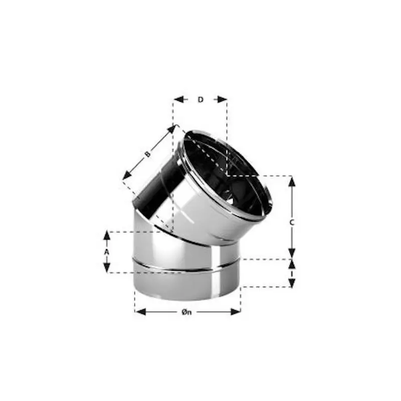 Alta qualità | Curva Canna Fumaria In Acciaio Inox Aisi 304 BA Spessore 0,44 mm. 45°. Ø80