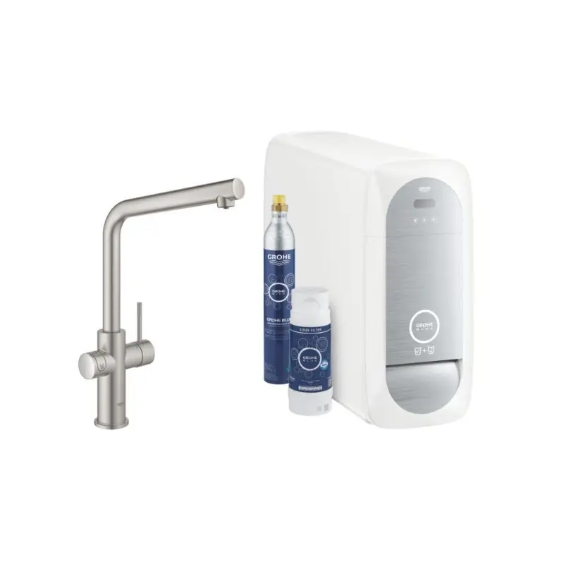 Grohe Blue Home Rubinetto Multifunzione Bocca L WiFi SuperSteel Cromo Spazzolato Acqua Filtrata Naturale Frizzante - 31454DC1 - Grande affare
