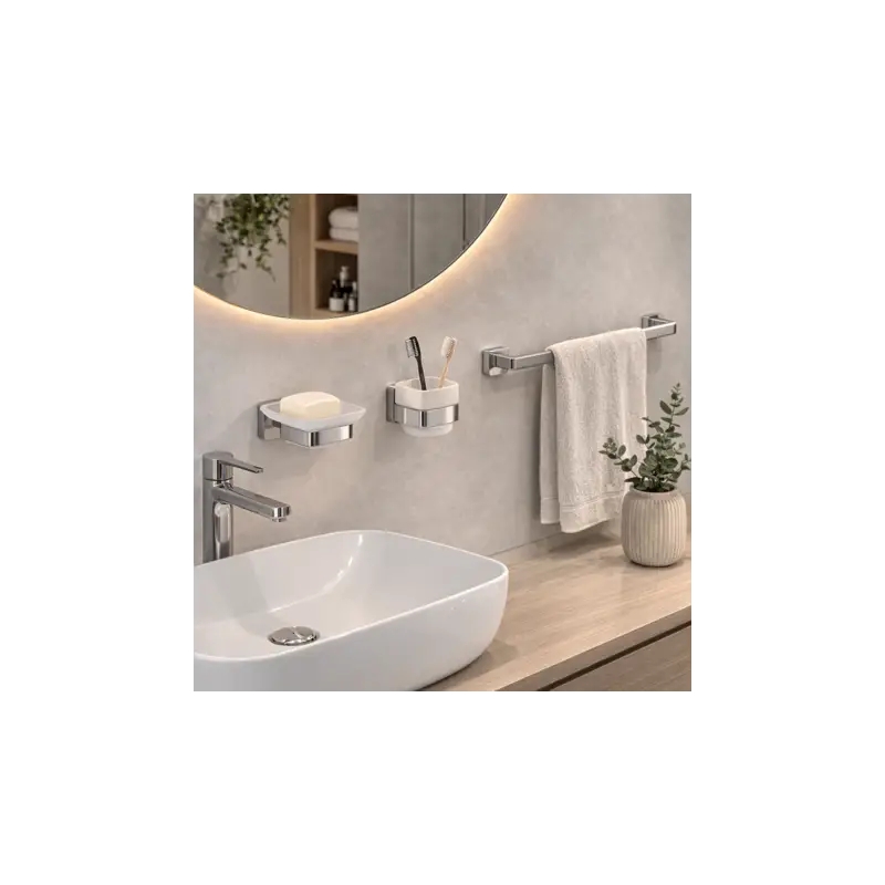 Promozione - Gedy Set 3 Accessori a Muro in Vetro Satinato e Acciaio Inox Cromato Linea Tonga