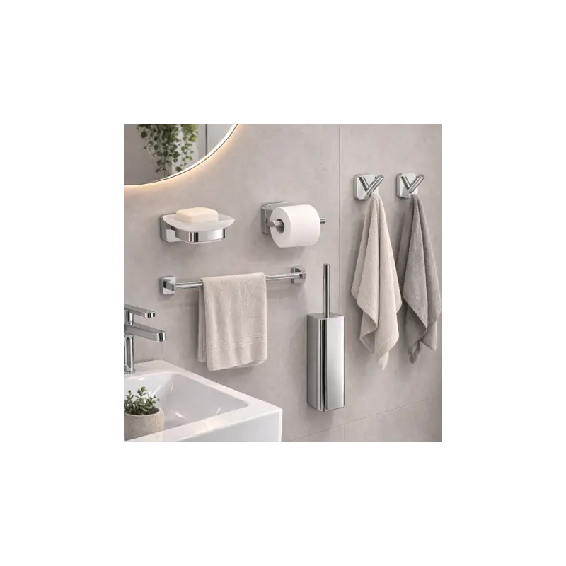 Fine serie - Gedy Set 5 Accessori a Muro in Vetro Satinato e Acciaio Inox Cromato Linea Tonga