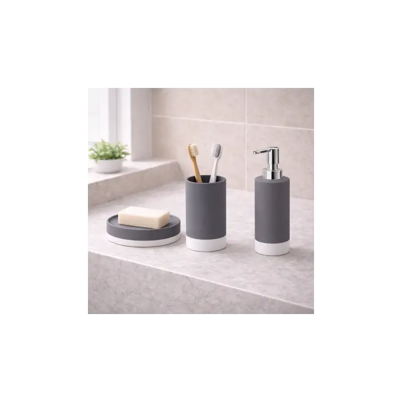 Ultimi giorni - Gedy Set 3 Accessori per il Bagno in Ceramica Grigio Linea New Mizar