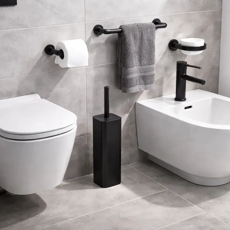 Direttamente dalla fabbrica - Gedy Portascopino d'appoggio in Acciaio Inox Nero Matt Linea Jack