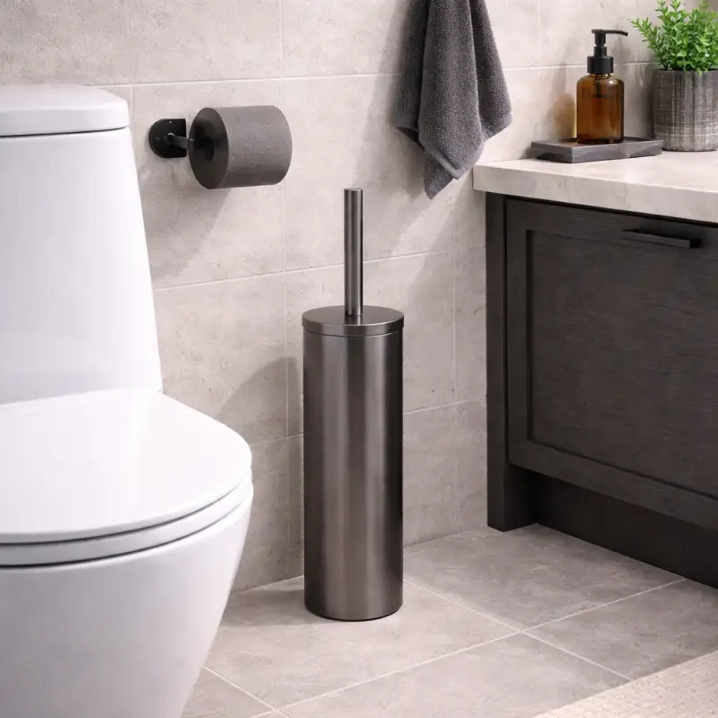 Prezzo scontato | Gedy Portascopino d'appoggio in Acciaio Inox Gun Metal Linea Flip
