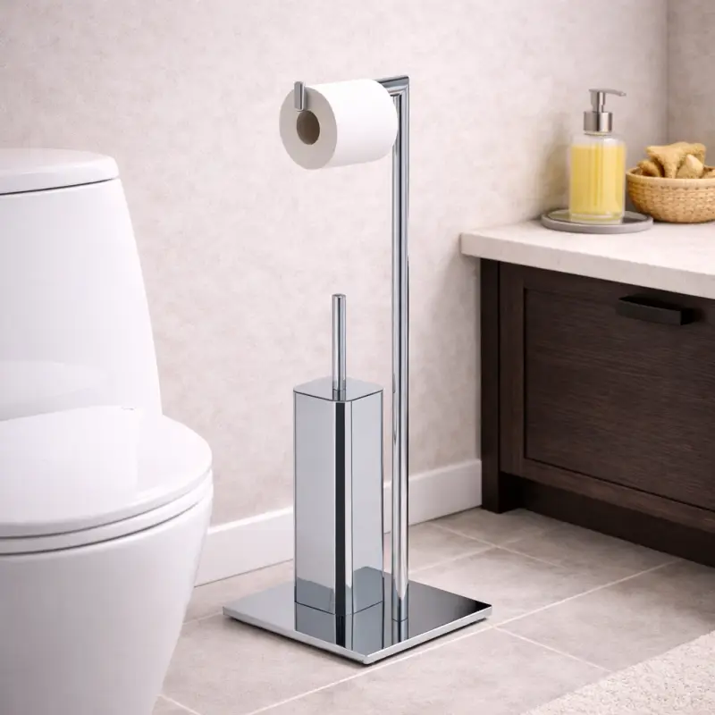 Prezzo imbattibile - Gedy Piantana Portarotolo e Portascopinoin Acciaio Inox Cromato Linea Felix