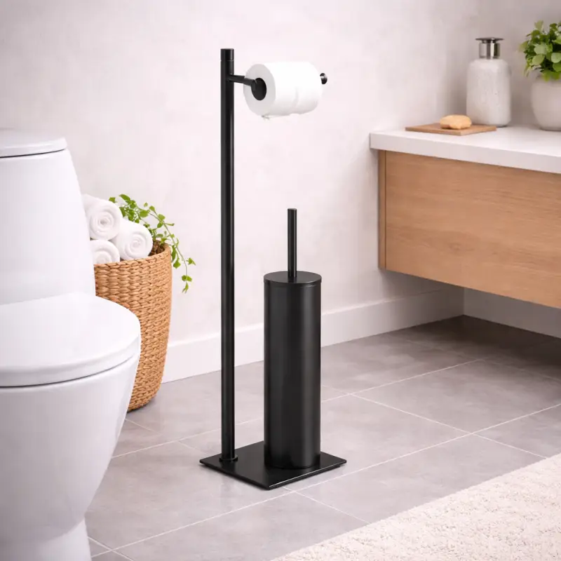 Gedy Piantana Portarotolo e Scopino in Acciaio Inox Nero Matt Linea Trilly | Solo oggi