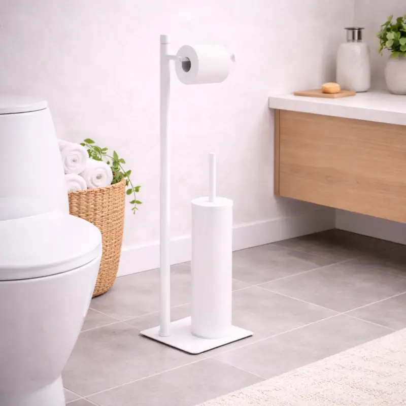 Gedy Piantana Portarotolo e Scopino in Acciaio Inox Bianco Matt Linea Trilly | Prezzo imbattibile