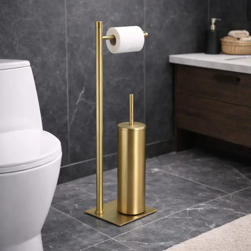 Gedy Piantana Portarotolo e Scopino in Acciaio Inox Oro Spazzolato Linea Trilly | Quasi esaurito