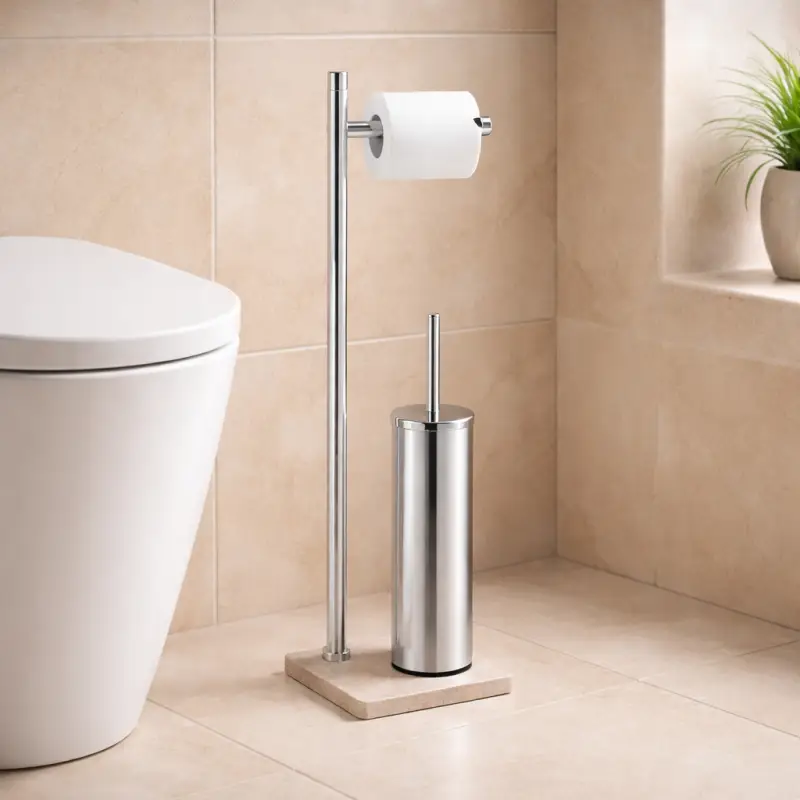 Qualità eccellente - Gedy Piantana Portarotolo e Scopino in Acciaio Inox Beige Linea Trilly
