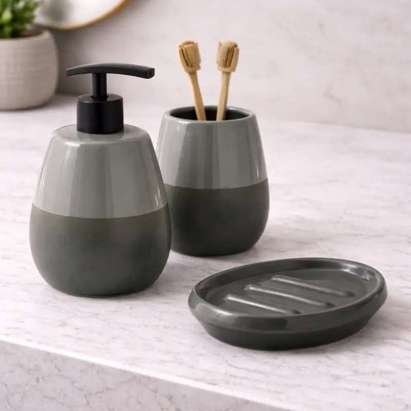 Ultimo arrivo | Gedy Set 3 Accessori da Bagno Verde in Ceramica Linea Wilma