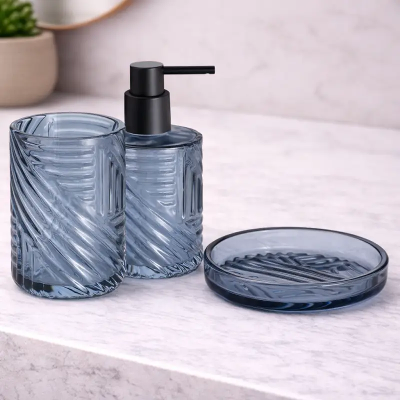 Prezzo di fabbrica | Gedy Set 3 Accessori da Bagno in Vetro Blu Linea Corinne