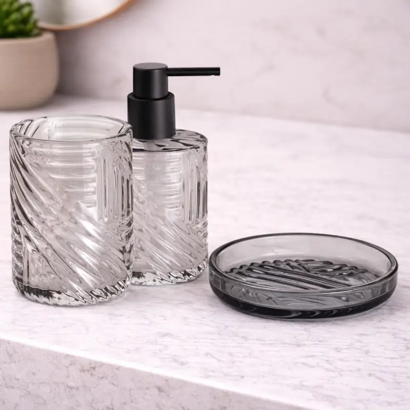 Top vendite - Gedy Set 3 Accessori da Bagno in Vetro Transparente Linea Corinne