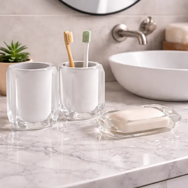 Prezzo di fabbrica | Gedy Set 3 Accessori in Resina Bianco Linea Chanelle