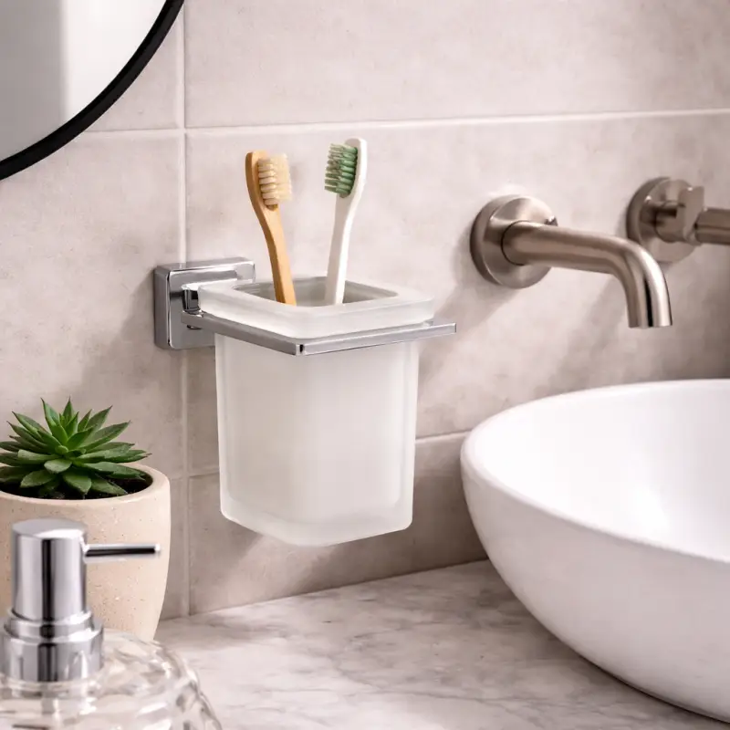 Ordina online - Gedy Portaspazzolini in Vetro Satinato e Acciaio Inox Cromato Linea Atena