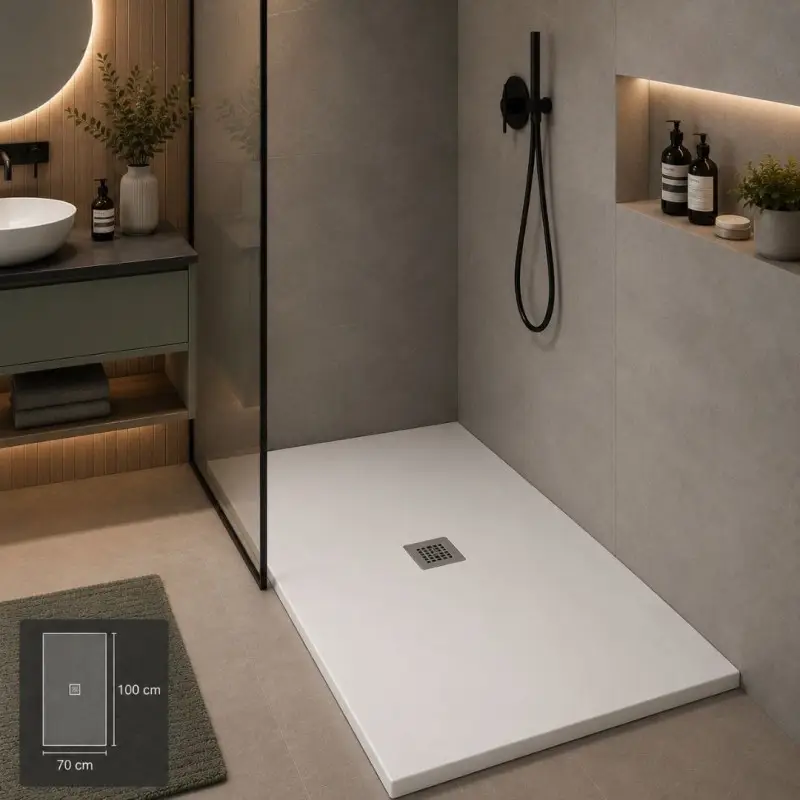 Grande successo - Oceano Piatto Doccia Linea Even 70x100 Altezza 3 cm Antiscivolo in Mineralmarmo Bianco