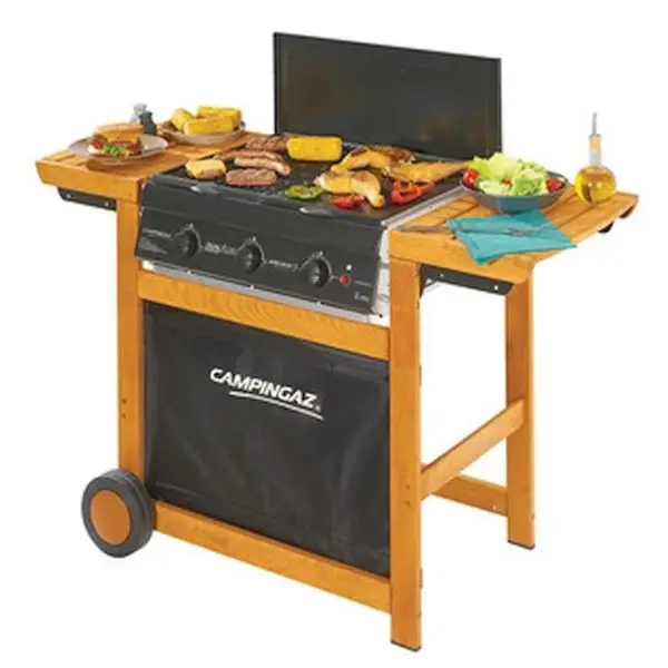 BARBECUE A GAS RIFINITO IN LEGNO D'ACACIA DUALGAS ADELAIDE 3 WOODY DG cod.97338 - Sconti