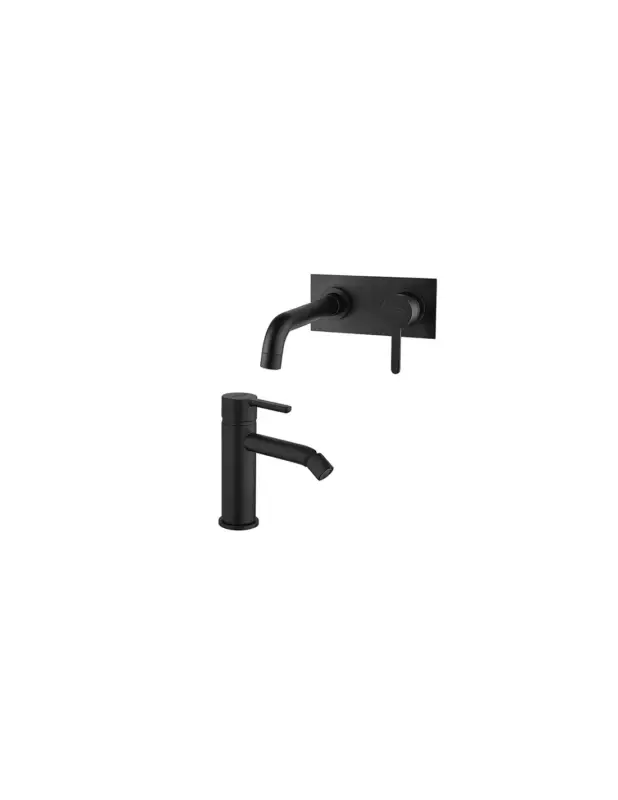 Prezzo basso - Set Rubinetti Jacuzzi per lavabo a parete con piastra e bidet senza scarico serie Sunset YO nero opaco