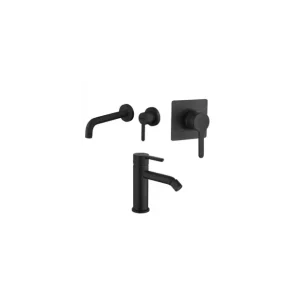 Set Rubinetti Jacuzzi per lavabo a parete e bidet senza scarico e doccia incasso serie Sunset YO nero opaco - Ultima occasione