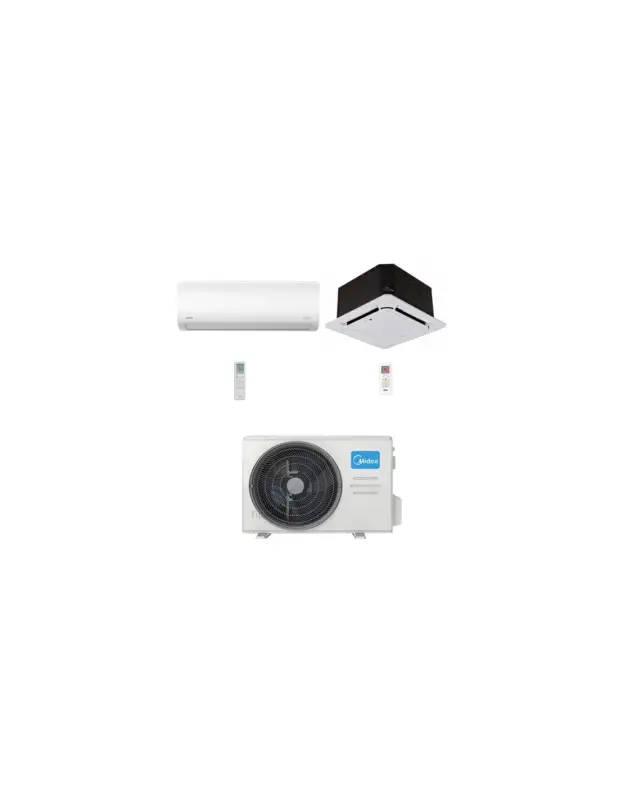 Super offerta | Climatizzatore Condizionatore Midea Cassetta 4 vie Compatta + Xtreme R32 Dual Split Inverter 12000 + 12000 BTU con U.E. M3OA-27HFN8-Q Classe A++/A+