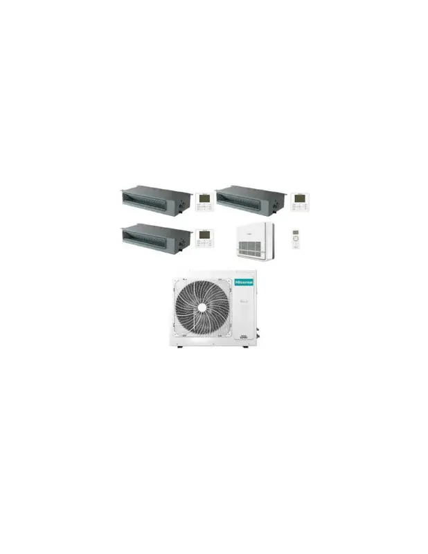 Climatizzatore Condizionatore Hisense Canalizzabile + Console R32 Quadri Split Inverter 9000 + 9000 + 9000 + 12000 BTU con U.E. 4AMW81U4RJC Classe A++/A+ - Solo per poco tempo
