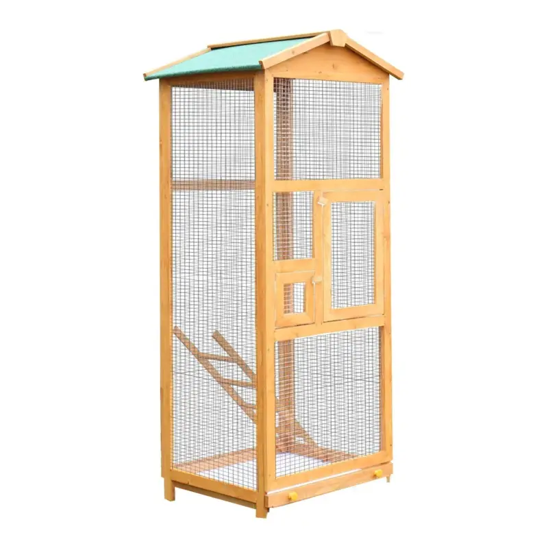 EASYCOMFORT Gabbia per Uccellini da Esterno in Legno di Pino, Voliera con 2 Aperture e Scaletta, 68x63x165cm | Scorte quasi esaurite