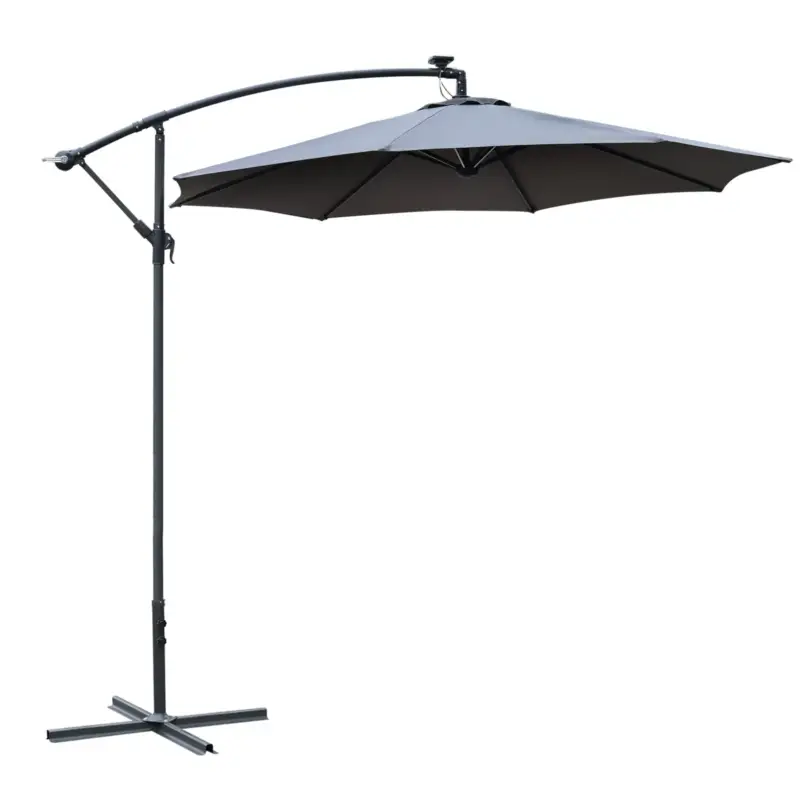 Easycomfort Ombrellone da Giardino Ø3x2.5 m a Braccio con Manovella e 8 Strisce LED a Energia Solare, Grigio | Più venduto
