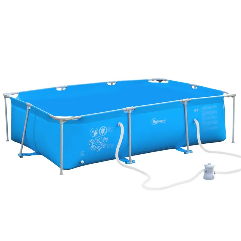 Direttamente dal produttore - Easycomfort Piscina Autoportante da Esterno, Piscina Rettangolare Fuori Terra con Filtro e Valvola in Acciaio e PVC, Blu, 252x152x65cm
