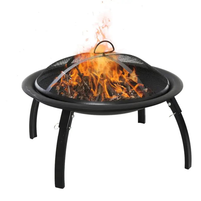 EASYCOMFORT Braciere da Giardino con Coperchio Parascintille e Attizzatoio, Piedini Pieghevoli Salvaspazio, ?56x39.5cm Nero | Ultimi pezzi
